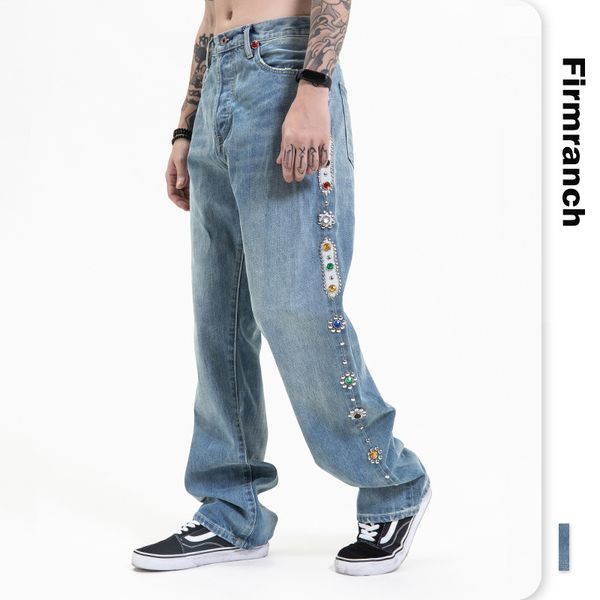 firmranch men/women retro washed jewelry embroidered light blue jeans casual straight leg denim loose long trousers
firmranch men/women retro washed jewelry embroidered light blue jeans casual straight leg denim loose long trousers