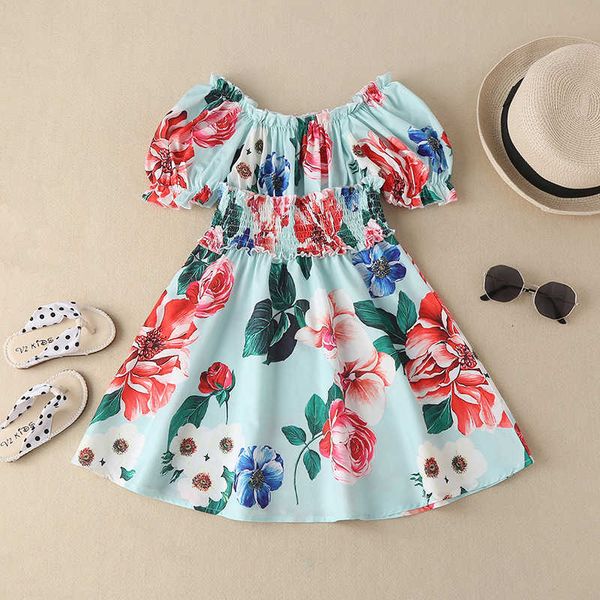 new summer children's printed princess dress fashion foreign pure color floral short sleeve waist girl's dress, Blue
new summer children's printed princess dress fashion foreign pure color floral short sleeve waist girl's dress, Blue