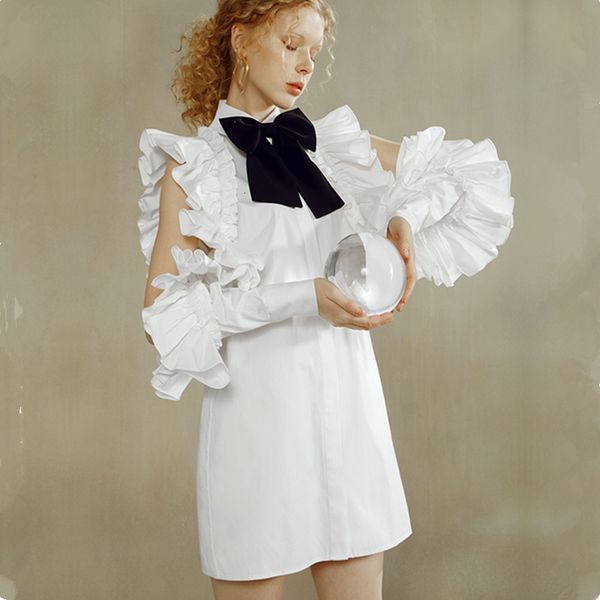dresses 100% cotton white shirt 2021 spring lapel bows ruffles long sleeve loose buttons up oversized dress for women streetwear, Black;gray
dresses 100% cotton white shirt 2021 spring lapel bows ruffles long sleeve loose buttons up oversized dress for women streetwear, Black;gray