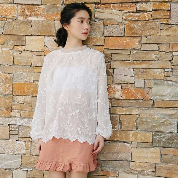 women lace hollow out perspective blouse shirt elegant full sleeve white blouses casual floral 210601
women lace hollow out perspective blouse shirt elegant full sleeve white blouses casual floral 210601