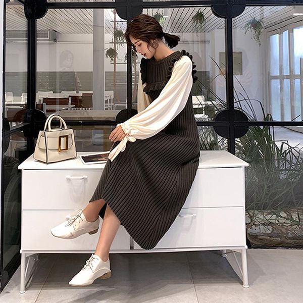 casual dresses women autumn winter knitted long dress stitching lantern sleeve fake two pieces female vintage slim vestidos v490, Black;gray
casual dresses women autumn winter knitted long dress stitching lantern sleeve fake two pieces female vintage slim vestidos v490, Black;gray