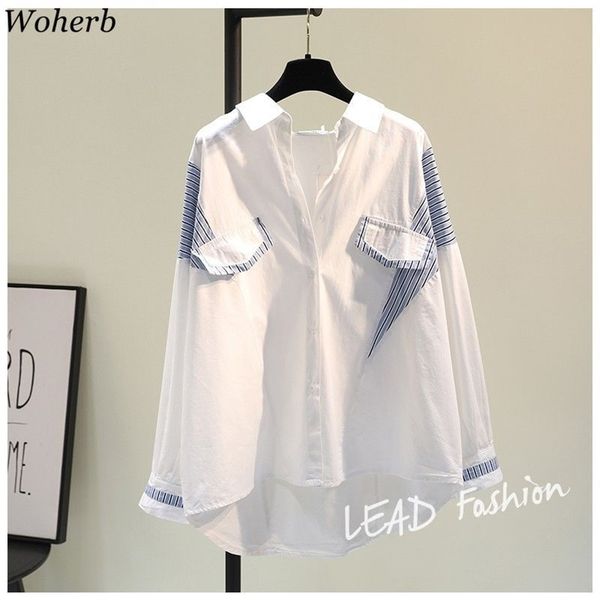 women blouse cotton stripes patchwork white shirts spring korean blusas loose fake two-piece simple fashion 210519
women blouse cotton stripes patchwork white shirts spring korean blusas loose fake two-piece simple fashion 210519