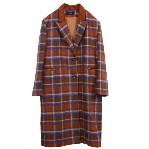 women's wool & blends vintage winter plaid woolen x-long overcoat women corduroy stitching loose warm outwear, Black
women's wool & blends vintage winter plaid woolen x-long overcoat women corduroy stitching loose warm outwear, Black