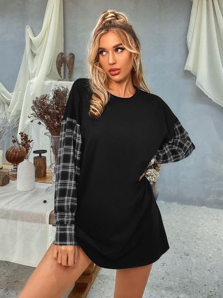 fashion trends ladies' sweaters women's loose round neck long sleeve splicing medium length sweater hoodies, Black
fashion trends ladies' sweaters women's loose round neck long sleeve splicing medium length sweater hoodies, Black