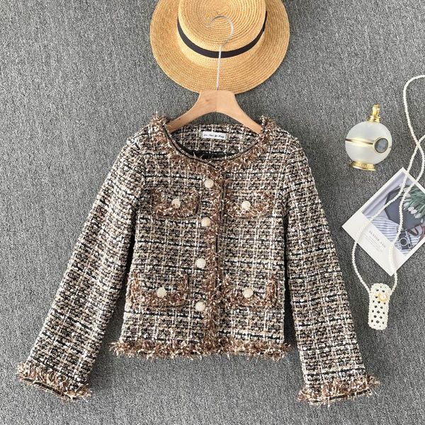 women's jackets women autumn cropped tweed coat vintage o-neck open stitch tassel slim plaid jacket korean blends wool outwear female, Black;brown
women's jackets women autumn cropped tweed coat vintage o-neck open stitch tassel slim plaid jacket korean blends wool outwear female, Black;brown