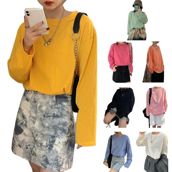 women's t-shirt women autumn long sleeve basic o-neck korean plain solid color pullover student loose harajuku streetwear, White
women's t-shirt women autumn long sleeve basic o-neck korean plain solid color pullover student loose harajuku streetwear, White