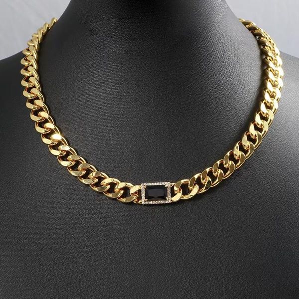 chains size 42.0cm golden thick chain fashion personality inlaid black rhinestone women's necklace, Silver
chains size 42.0cm golden thick chain fashion personality inlaid black rhinestone women's necklace, Silver