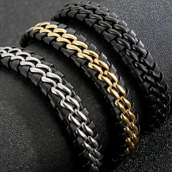braided leather bracelet 15mm chain bracelets with magnet clasp classic stainless steel wristband wrap drop tennis, Golden;silver
braided leather bracelet 15mm chain bracelets with magnet clasp classic stainless steel wristband wrap drop tennis, Golden;silver