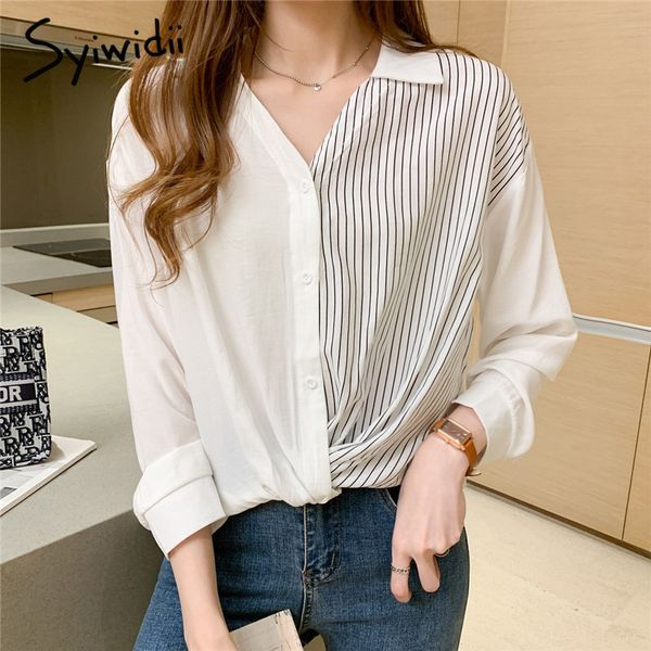 syiwidii women blouses striped patchwork v neck office lady elegant casual female korean fashion clothing white blouses women 210417
syiwidii women blouses striped patchwork v neck office lady elegant casual female korean fashion clothing white blouses women 210417