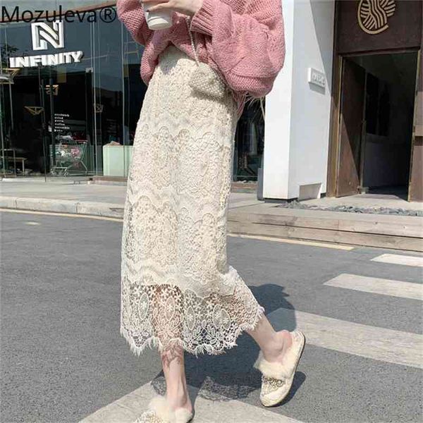autumn lace hollow women's a- line skirts medium-length skirt 210416, Black