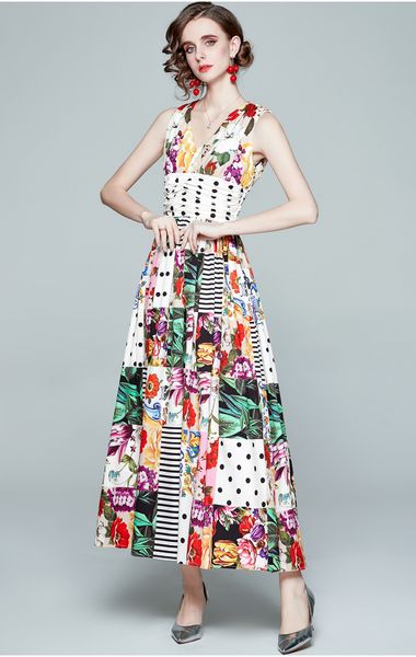 women's 2021 summer v-neck sleeveless high waist dress bohemian printed long skirt, Black;pink
women's 2021 summer v-neck sleeveless high waist dress bohemian printed long skirt, Black;pink