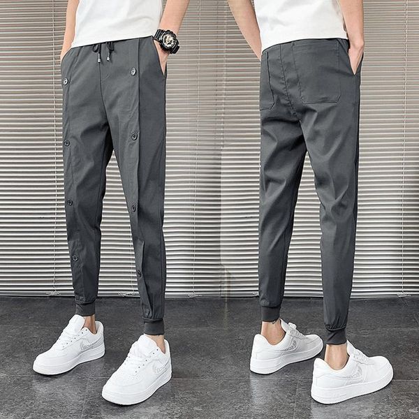men's pants fashion korean solid joggers men button decoration spring autumn slim fit drawstring mens casual, Black
men's pants fashion korean solid joggers men button decoration spring autumn slim fit drawstring mens casual, Black