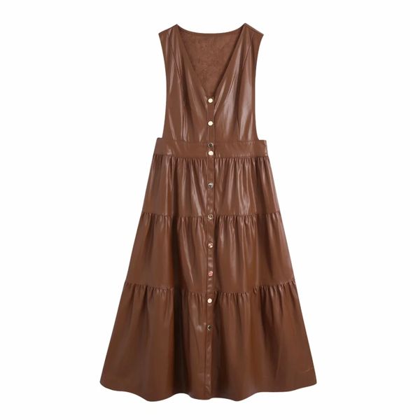 women v neck single breasted pu leather sleeveless midi dress female clothes casual lady loose vestido d6685 210430, Black;gray
women v neck single breasted pu leather sleeveless midi dress female clothes casual lady loose vestido d6685 210430, Black;gray