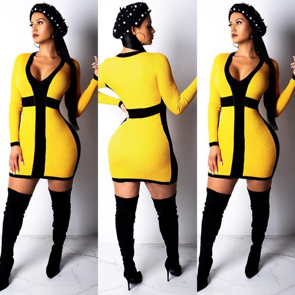 casual dresses ahvit yellow black color patchwork sheath dress women long sleeve sweater deep v neck package hip party f83, Black;gray
casual dresses ahvit yellow black color patchwork sheath dress women long sleeve sweater deep v neck package hip party f83, Black;gray