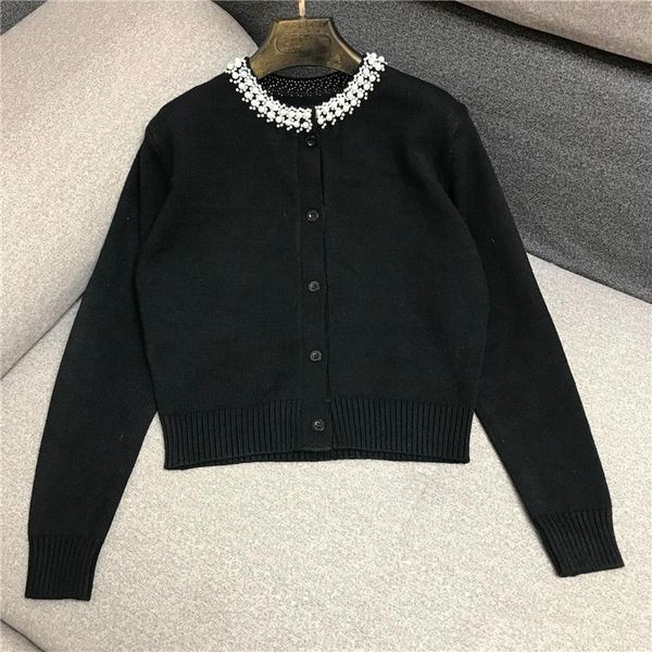 women's knits & tees designer knitted sweater for women causel o neck beading cardigan, White
women's knits & tees designer knitted sweater for women causel o neck beading cardigan, White