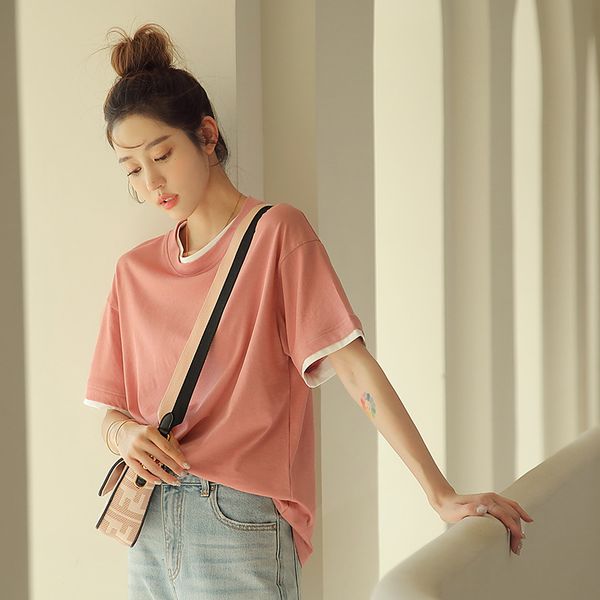 t-shirt cool feel in summer: fake two-piece 5-sleeve medium t-shirt with round neck and solid short sleeve top, White
t-shirt cool feel in summer: fake two-piece 5-sleeve medium t-shirt with round neck and solid short sleeve top, White