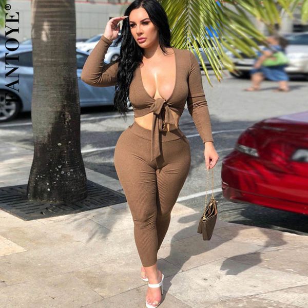 women's tracksuits ribbed long sleeve bow women two pieces suits skinny v neck pants sets clubwear ladies autumn pl93, Gray
women's tracksuits ribbed long sleeve bow women two pieces suits skinny v neck pants sets clubwear ladies autumn pl93, Gray