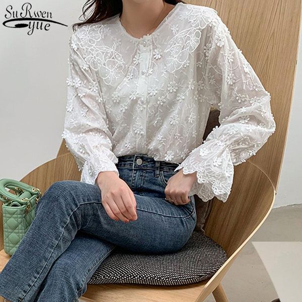 women's blouses & shirts embroidery blouse floral lace spring korean ruffles women cotton elegant flare long sleeve lapel 13896, White
women's blouses & shirts embroidery blouse floral lace spring korean ruffles women cotton elegant flare long sleeve lapel 13896, White