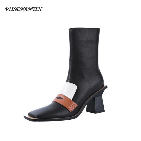 boots net red same style retro fashion leather women's color matching short square toe high heel catwalk, Black
boots net red same style retro fashion leather women's color matching short square toe high heel catwalk, Black