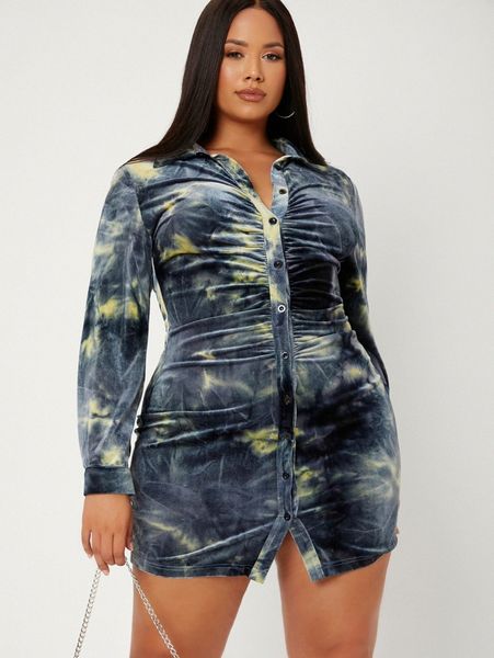 sxy plus tie dye ruched bodycon dress 85t5#, Black
sxy plus tie dye ruched bodycon dress 85t5#, Black