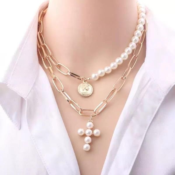 pendant necklaces jewelry multilayer pearl cross necklace personality vintage fashion disc portrait sweater chain for women, Silver
pendant necklaces jewelry multilayer pearl cross necklace personality vintage fashion disc portrait sweater chain for women, Silver