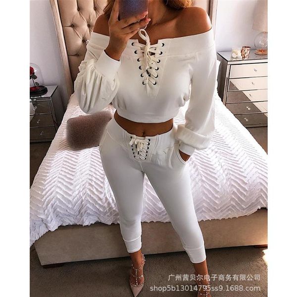 women's two piece pants mandylandy women sport tracksuit ladies fashion off shoulder bandage sweatshirt + drawstring waist skinny 2 set, White
women's two piece pants mandylandy women sport tracksuit ladies fashion off shoulder bandage sweatshirt + drawstring waist skinny 2 set, White