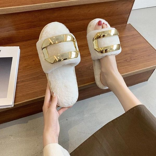 slippers winter solid color flat plush women's outdoor comfor light casual fur slides metal decoratio fluffy flip flops, Black
slippers winter solid color flat plush women's outdoor comfor light casual fur slides metal decoratio fluffy flip flops, Black