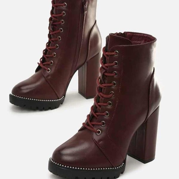 boots women high heel shoes solid color concise side zip lace up ankle winter office school comfortable walking, Black
boots women high heel shoes solid color concise side zip lace up ankle winter office school comfortable walking, Black