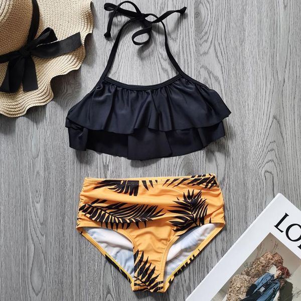 tropical leaf girl swimsuit halter teenage bikini set 5-14 years two piece children's swimwear ruffle bathing suit women's, White;black
tropical leaf girl swimsuit halter teenage bikini set 5-14 years two piece children's swimwear ruffle bathing suit women's, White;black