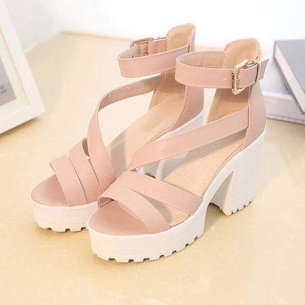 sandals summer women 2021 platform female thick heel high heels peep toe shoes, Black