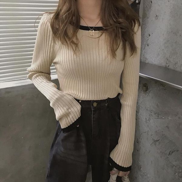 long sleeve slim fit women sweaters spring and autumn pullover elegant knitwear womens clothing, White;black
long sleeve slim fit women sweaters spring and autumn pullover elegant knitwear womens clothing, White;black