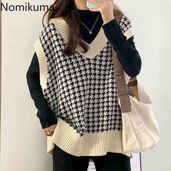 nomikuma contrast color plaid sweater vest v neck casual vintage korean style pullover waistcoat female chic sueter mujer 210514, White
nomikuma contrast color plaid sweater vest v neck casual vintage korean style pullover waistcoat female chic sueter mujer 210514, White