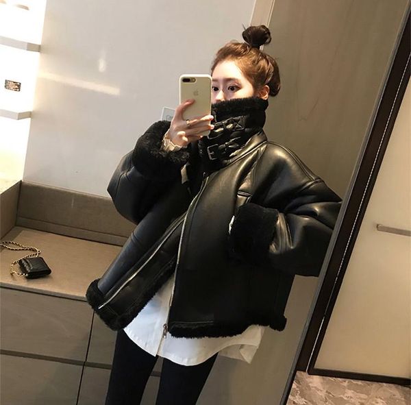 women's leather & faux winter fur handsome cool coat integrated model of locomotive qiu dong the lambs wool female, Black
women's leather & faux winter fur handsome cool coat integrated model of locomotive qiu dong the lambs wool female, Black