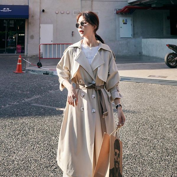 women's trench coats windbreaker female british style splicing double-breasted 2021 spring autumn loose casual over knee women coat, Tan;black
women's trench coats windbreaker female british style splicing double-breasted 2021 spring autumn loose casual over knee women coat, Tan;black