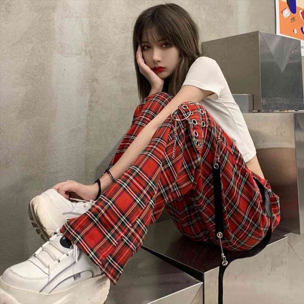 harajuku punk plaid with womens pants chain streetwear red casual loose straight fashion hip hop female trousers, Black;white
harajuku punk plaid with womens pants chain streetwear red casual loose straight fashion hip hop female trousers, Black;white