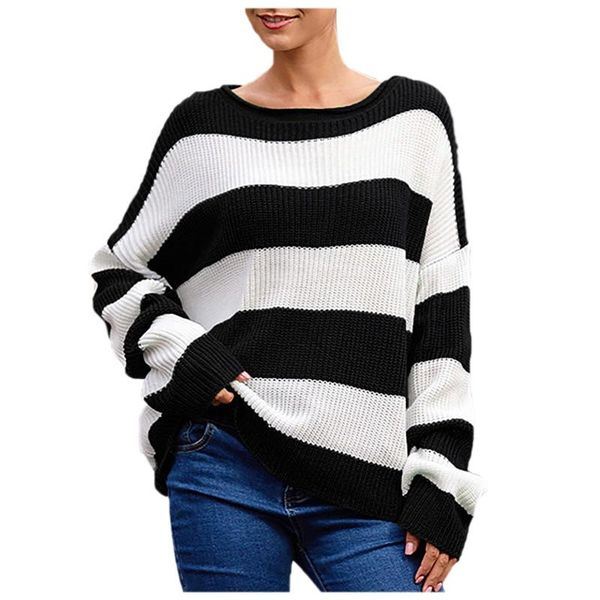 women's sweater women short rolled round neck stripe multicolor knitting pullover loose casual sweaters mujer, White;black
women's sweater women short rolled round neck stripe multicolor knitting pullover loose casual sweaters mujer, White;black