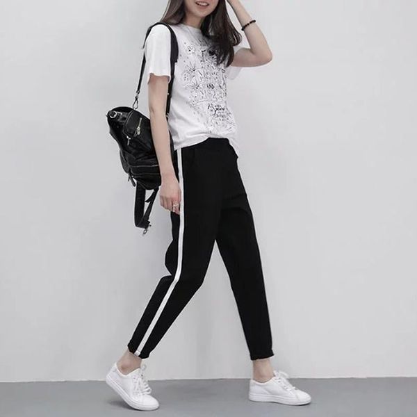women autumn casual trousers female pencil pant side stripe thin long harem pants black ankle-length women's & capris, Black;white
women autumn casual trousers female pencil pant side stripe thin long harem pants black ankle-length women's & capris, Black;white