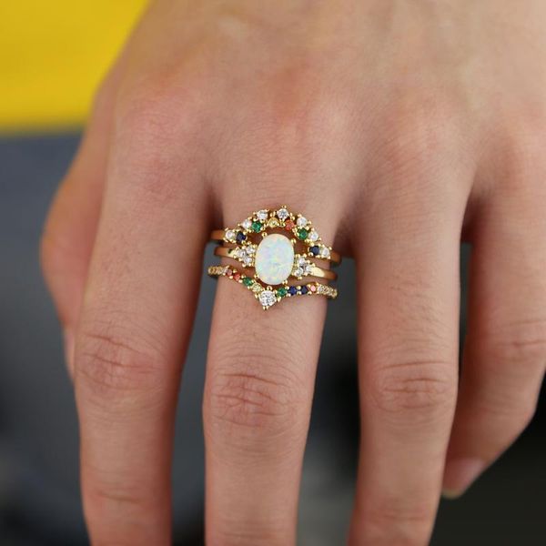 wedding rings white opal stone paved 3pcs ring set with rainbow cz elegant lady women party finger jewelry accessories, Slivery;golden
wedding rings white opal stone paved 3pcs ring set with rainbow cz elegant lady women party finger jewelry accessories, Slivery;golden
