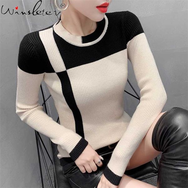 fall winter korean clothes knitted sweater fashion o-neck contrast color patchwork women all match pull femme t09106l 211018, White;black
fall winter korean clothes knitted sweater fashion o-neck contrast color patchwork women all match pull femme t09106l 211018, White;black