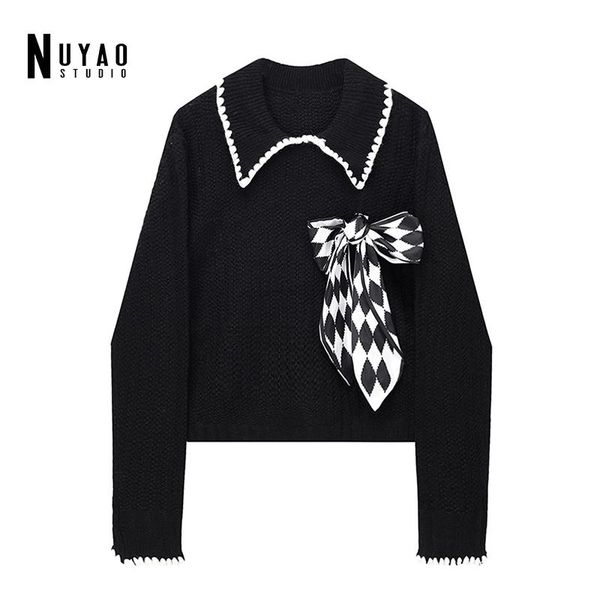 women's sweaters woman bow pullover doll collar knitted 2021 autumn design japan style sweet long sleeve female chic solid ins, White;black
women's sweaters woman bow pullover doll collar knitted 2021 autumn design japan style sweet long sleeve female chic solid ins, White;black