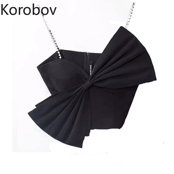 korobov spring summer new bow tank korean office lady slim short vest vintage black spaghetti strap women 210430, White
korobov spring summer new bow tank korean office lady slim short vest vintage black spaghetti strap women 210430, White