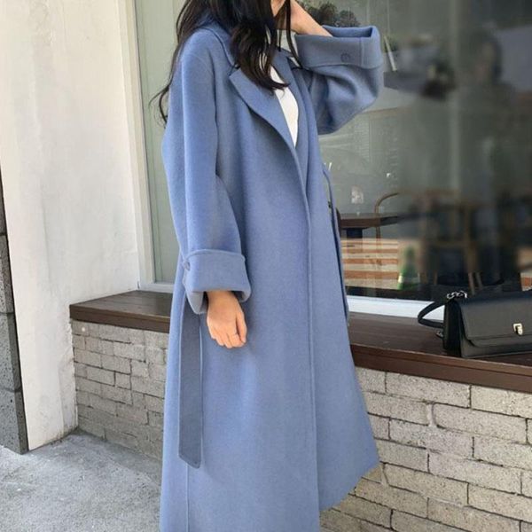 women's wool & blends korean female overcoat chic winter lapel haze blue skin lace up waist long sleeve tweed coat, Black
women's wool & blends korean female overcoat chic winter lapel haze blue skin lace up waist long sleeve tweed coat, Black