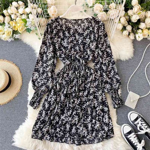 women's spring autumn dress floral long-sleeved round neck koreanstyle slim and thin short female es ll351 210506, Black;gray
women's spring autumn dress floral long-sleeved round neck koreanstyle slim and thin short female es ll351 210506, Black;gray
