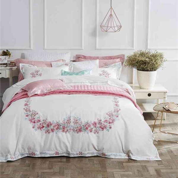 pink rose flowers embroidery white egyptian cotton blossom bedding set duvet cover bed sheet king size 4pcs
pink rose flowers embroidery white egyptian cotton blossom bedding set duvet cover bed sheet king size 4pcs