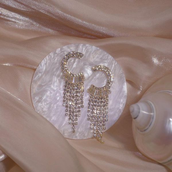 dangle & chandelier gold plated exquisite shining long tassel earrings for women zirconia half circle wedding jewelry pendant gift, Silver
dangle & chandelier gold plated exquisite shining long tassel earrings for women zirconia half circle wedding jewelry pendant gift, Silver