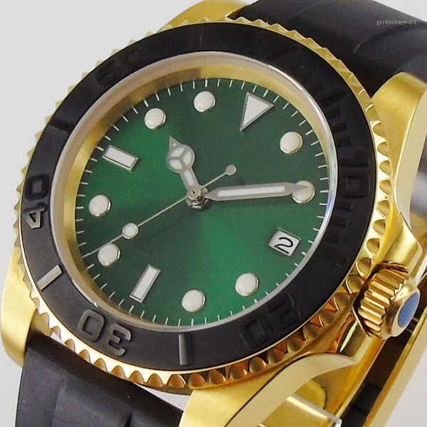 wristwatches 40mm green dial sapphire glass date bracelet yellow golden plated ceramic bezel nh35a miyota 8215 automatic movement men's, Slivery;brown
wristwatches 40mm green dial sapphire glass date bracelet yellow golden plated ceramic bezel nh35a miyota 8215 automatic movement men's, Slivery;brown