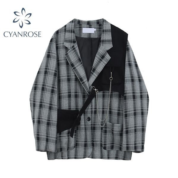 autumn korean vintage plaid blazers women casual oversized female suit jackets streetwear ladies outwear fashion clothes 210330, White;black
autumn korean vintage plaid blazers women casual oversized female suit jackets streetwear ladies outwear fashion clothes 210330, White;black