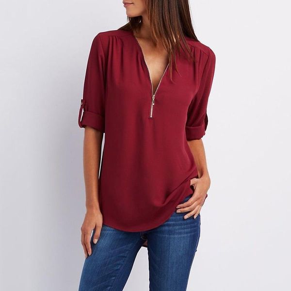 women's blouses & shirts 7xl plus size chiffon blouse shirt women zipped up v neck long sleeve nice casual loose femme top, White
women's blouses & shirts 7xl plus size chiffon blouse shirt women zipped up v neck long sleeve nice casual loose femme top, White