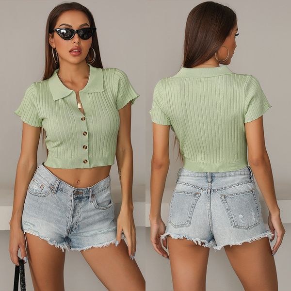 summer new solid color lapel short sleeve t-shirt women's slim knit base shirt, White
summer new solid color lapel short sleeve t-shirt women's slim knit base shirt, White