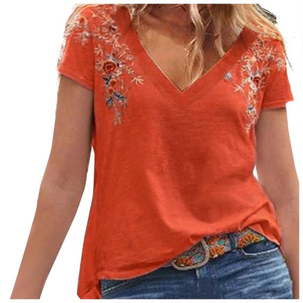 women's t-shirt vintage fashion t shirt summer flower prined embroidered v-neck short sleeve camisetas de mujer, White
women's t-shirt vintage fashion t shirt summer flower prined embroidered v-neck short sleeve camisetas de mujer, White